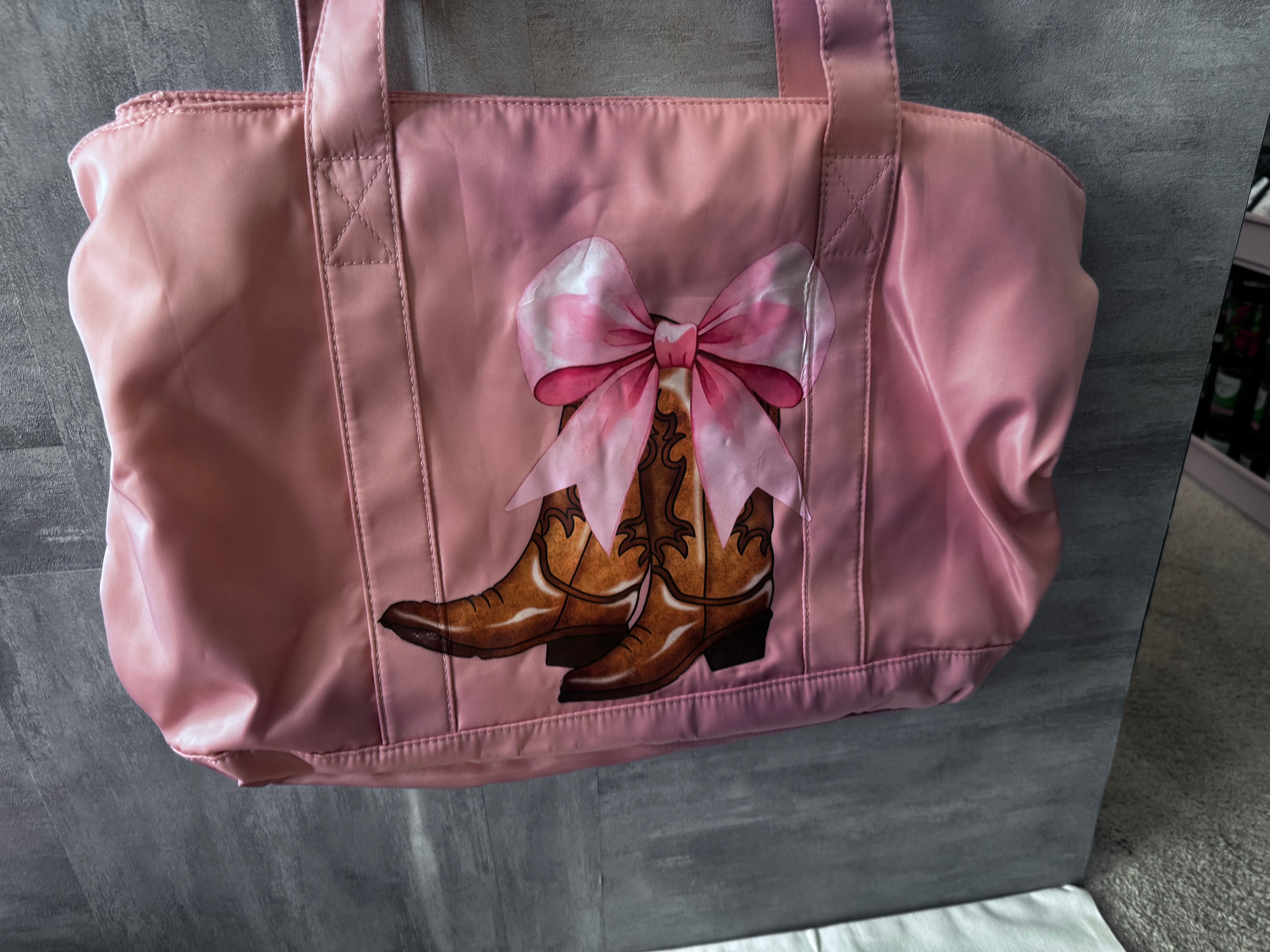 Boots and Bows Pink Travel Duffel Bag